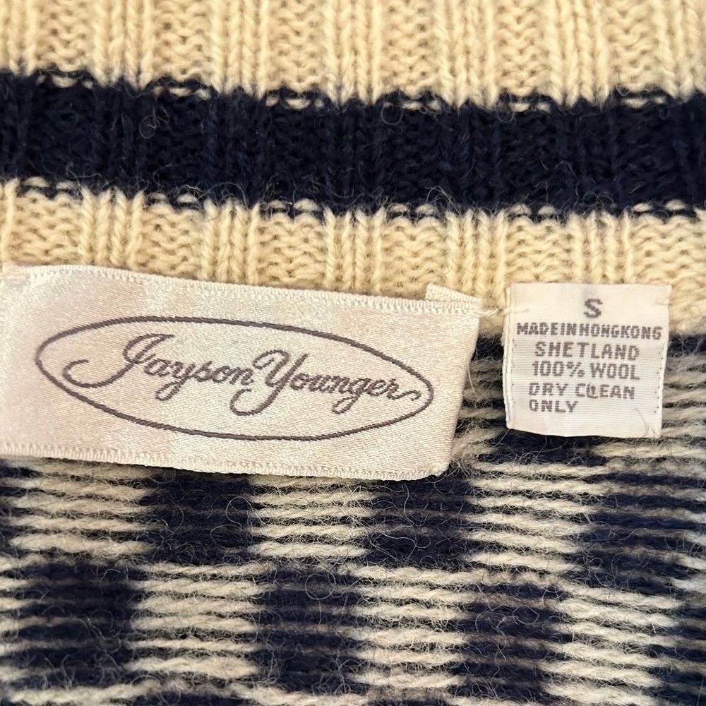 Vintage Jayson Younger Shetland Wool Oversized Checkered Knit Cardigan Size S - Picture 10 of 12